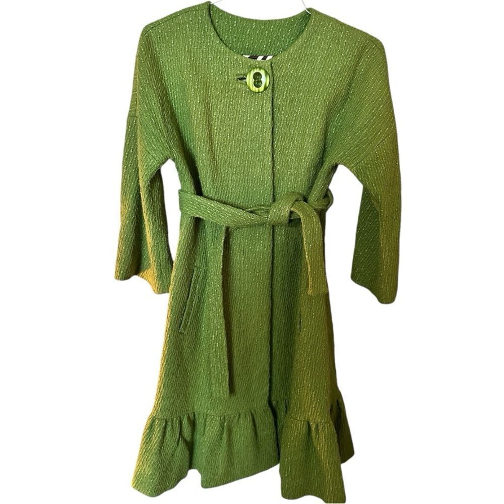 Anthropologie Beth Bowley Chic Green Wool Blend Belted Coat Size 8